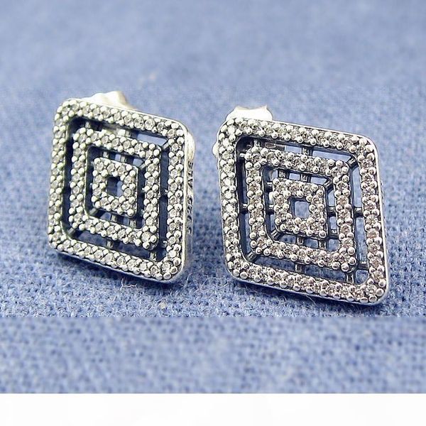 

2019 original 925 sterling silver geometric stud earring for pandora charms women real silver fashion jewelry earring with box, Golden;silver