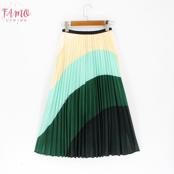 

summer srping women skirts cartoon printing midi pleated skirt floral high elasticity jupe femme spring green skirts plus size, Black