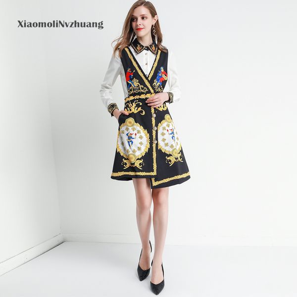 

xiaomoli temperament shirt irregular tank small fashion printing two piece suit new in autumn 2019, Black;gray