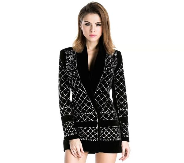 

velvet rivet women blazer jacket luxury designer rivets argyle striped suit jackets womens fashion deep v neck coat party blazers xs-l, White;black
