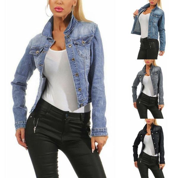 

women's jackets 2021 brand women jean fashion korean streetwear faded wash jeans jacket ladies casual denim blue black, Black;brown