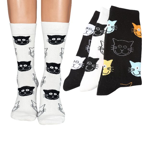 

4 Pairs Women Happy Socks Funny Cat Face Individual Female Short Socks Winter Spring Trendy Cute Animal Girls Cotton Sock Meias