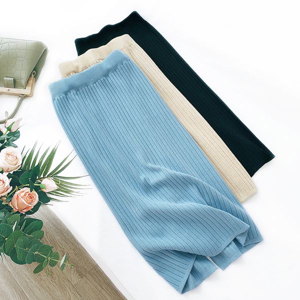 

2019 new women basic skirts ribbed knit skirts women winter skirt, Black