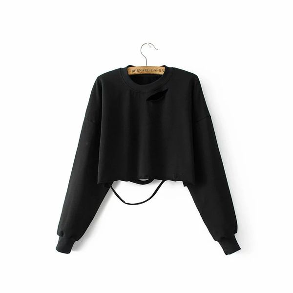 

autumn hoodie women's 2019 selling western style loose bare midriff with holes hoodie, Black