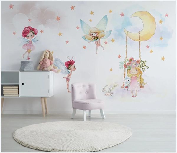 

wdbh 3d wallpaer custom p modern minimalist hand-painted cute elf girl children's room 3d wall murals wallpaper for walls 3 d home deco