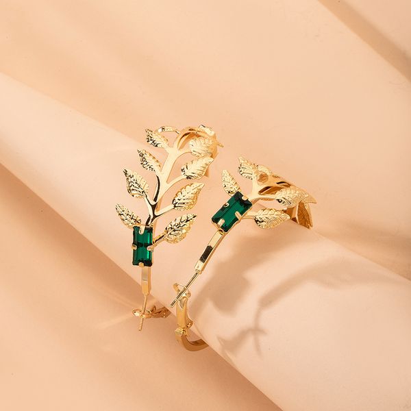 

2020 ins summer trendy army green acrylic stones leaf leaves minimalist hoop earrings korean fashion chic women party jewelry, Golden;silver