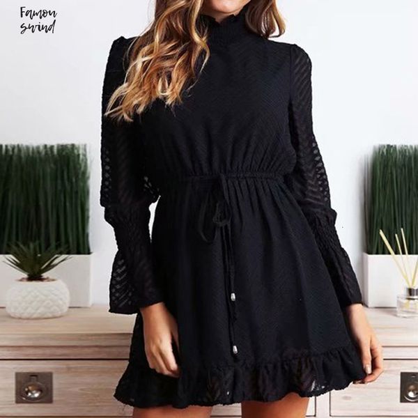 

водолазка черные повязки платья женщин сексуальный прозрачный полосатый bodycon с длинным рукавом белая осень elegant партии vestidos, Black;gray