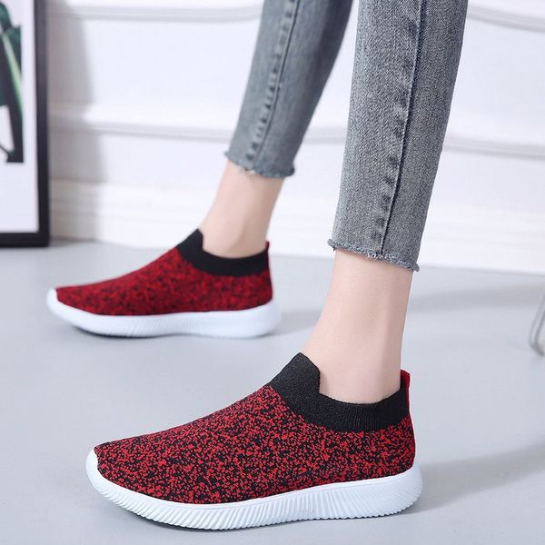 

flat bottomed foreign trade casual shoes large sports style single shoes knitted breathable womens wish amazon stock, Black