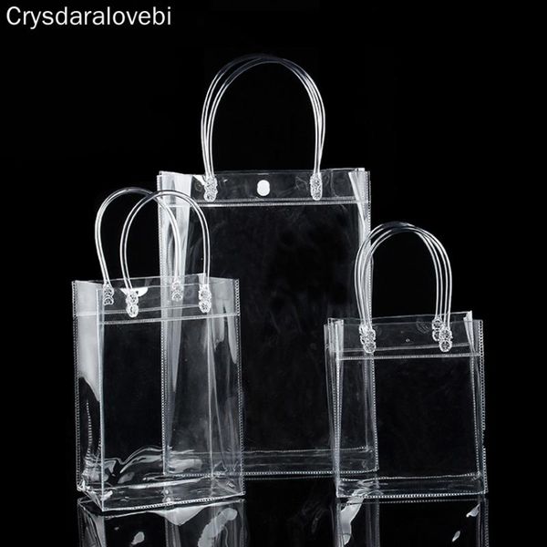 

gift wrap 20pcs- transparant pvc tote packaging bags with handle clear plastic handbag