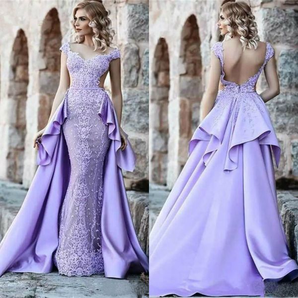 

custom made mermaid prom dresses detachable train lace appliques arabic dubai evening dress backless party gowns, Black
