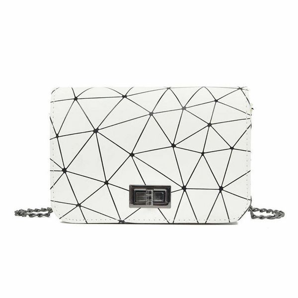 

2019 pu leather women messenger bag plaid ladies crossbody bag chain trendy geometric small flap shopping handbag