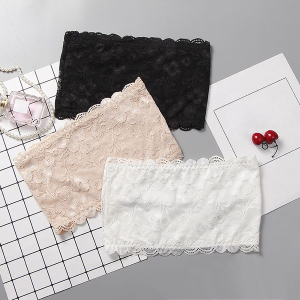 

students teenage girls plain color lace flower strapless underwear bare shoulder boob tube all-match lace simple underwear, Blue