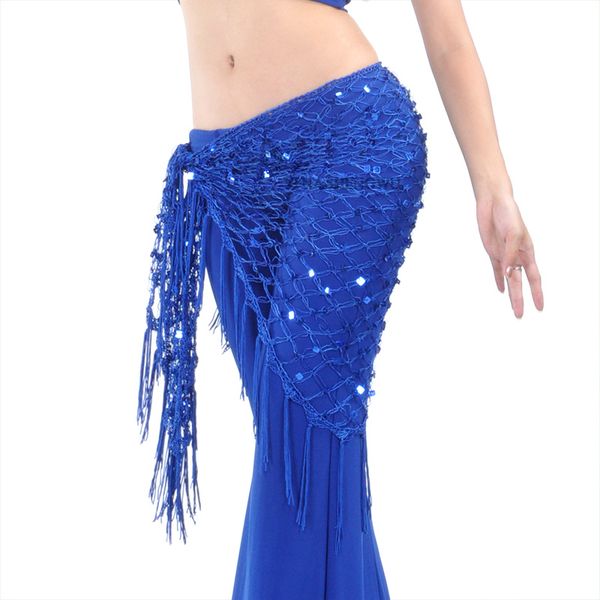 

belly dance practice clothes accessories stretchy long tassel triangle belt hand crochet belly dance hip scarf sequin 12 colors, Black;red