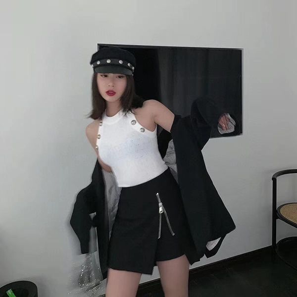 

2020 new women sweaters turtleneck sleeveless pullovers high low holes knitted pullover fashion sweater women jumper designer sweater tight, White;black