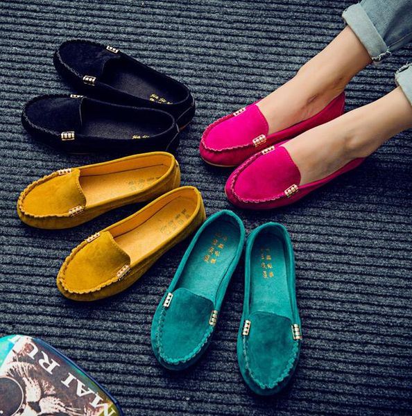 

plus size 35-43 women flats faux suede slip on flat shoes woman loafers metal boat shoes soft female, Black