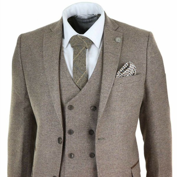 

2020 mens wool 3 piece suit double breasted waistcoat tweed peaky blinders 1920s notch lapel two button mens suits, White;black