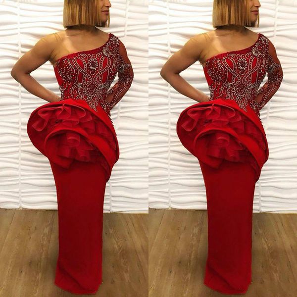 

2019 zuhair murad красные вечерние платья одно плечо бусины кристалл оборки платье выпускного вечера одежда на заказ формальные коктейльные, Black;red