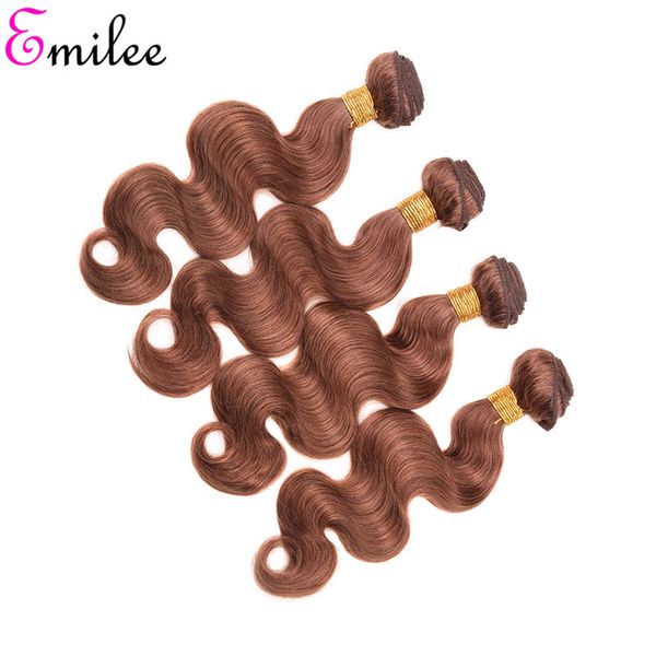 

emilee peruvian light brown body wave human hair weave bundles with closure colored #30 brown remy hair extension, Black