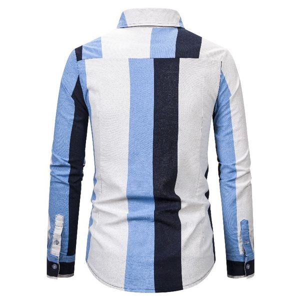 

2019 autumn round neck flax stripe men's shirt male men's wear, White;black