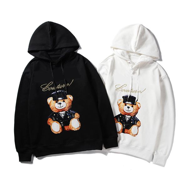 

designer men women hoody brand long sleeves with hat luxury design black and white pure color with bear middle size available from m to 2xl