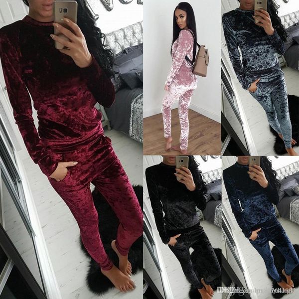 

женщины скоростной 2 шт мягкий бархатные sweatsuits набор hoodie брюки спортивные костюмы нижнее повседневный спортивный joggers jog set, Gray