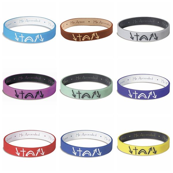 

Me age ilicone wri tband rubber power bracelet je u chri t he died he aro e he a cended wri tband bracelet bangle favor 300pc ljja2429