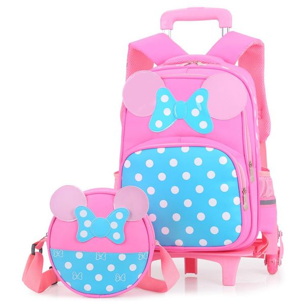 

2pcs sets girls trolley rolling backpack climb the stairs school bag children detachable waterproof backpack travel luggage