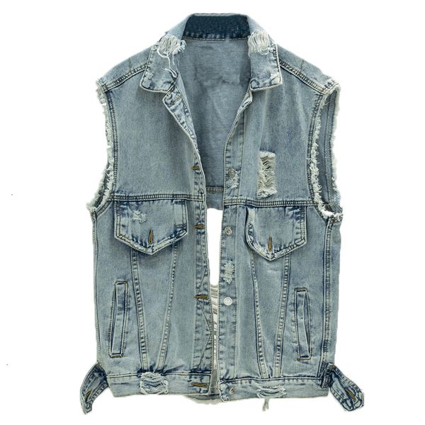 

gat denim vrouwen vesten mouwloze turn-down kraag womens jeans vest herfst casual jean jas plus size vrouwelijke bovenkleding, Black;white