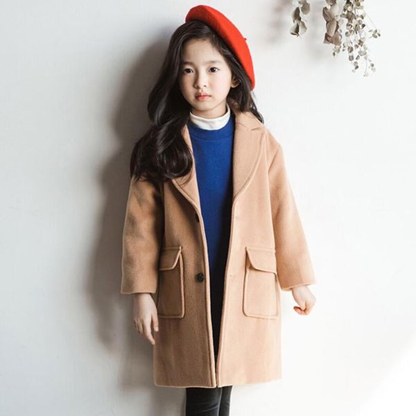 

fashion fall winter jacket for girls toddler teenage turn-down collar girls wool coat long kids children's outerwear trench, Blue;gray