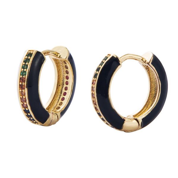 

fashion enamel cz rainbow small hoop earrings vintage multi color zircon small round circle statement boho copper hoop earrings, Golden;silver