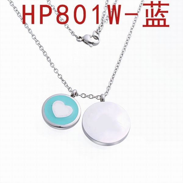 

2020 silver stainless steel thin chian with two round blue silver plates pendant necklaces with box and dastbag size
