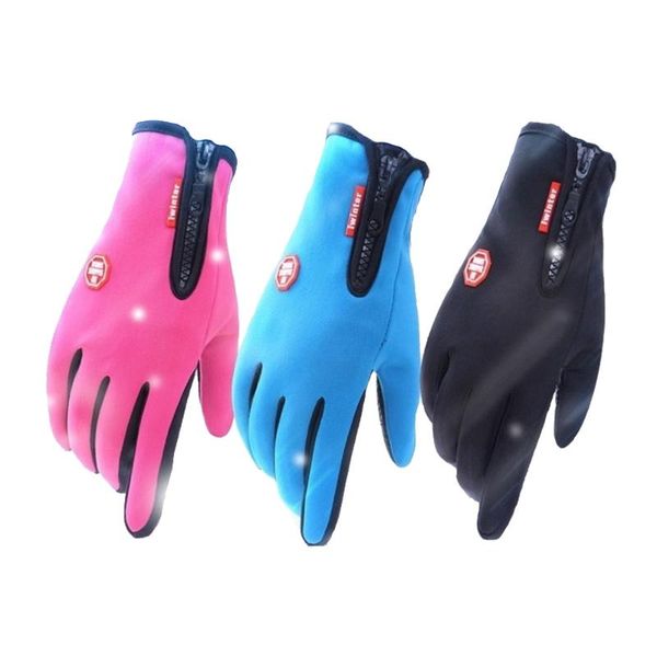 

man winter gloves touch screen rain-proof ski lady waterproof warm fashion windproof riding sports gloves women zipper, Blue;gray