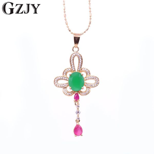 

gzjy fashion champagne gold color charming green cz red zircon pendant necklace for women party jewelry wedding birthday gift, Black