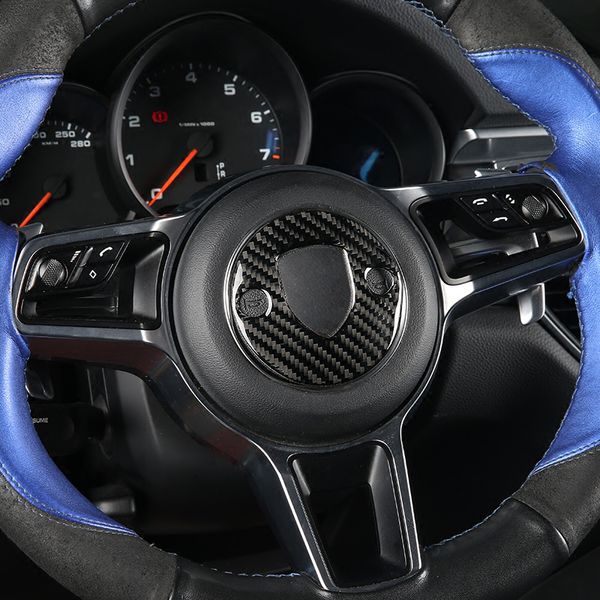 Volante in fibra di carbonio Decorazione emblema Adesivi 3D Car Styling per Porsche Macan Panamera 718 Nuova Cayenne Accessori auto
