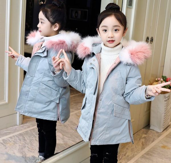 

girls cotton clothes new girl warm waist coat big children thick tuxedo coat, Blue;gray