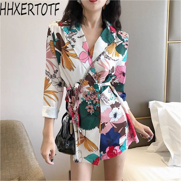 

2019 autumn women floral print long design runway jacket outwear ladies autumn and spring with belt jackets top, Black;brown