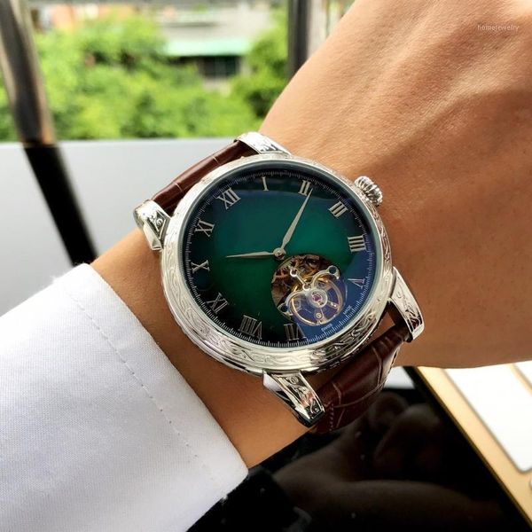 

wristwatches designer watches automatic movement 45*15mm three-pin tourbillon leather strap 316 stainless steel mens, Slivery;brown