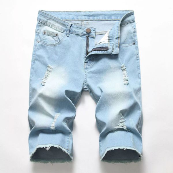 

new summer men's jeans european and american fashion holes worn out worn casual personality denim shorts five-point pants, Blue