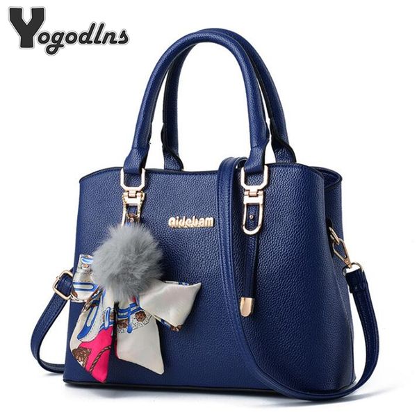 

elegant solid color messenger women handbags pu leather quality crossbody bags with hairball scarves girls shoulder bag