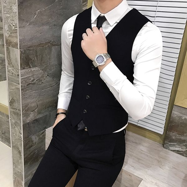 

2019 new black formal vest men business banquet wedding mens suit vests, size 2xl man leisure waistcoat, Black;white