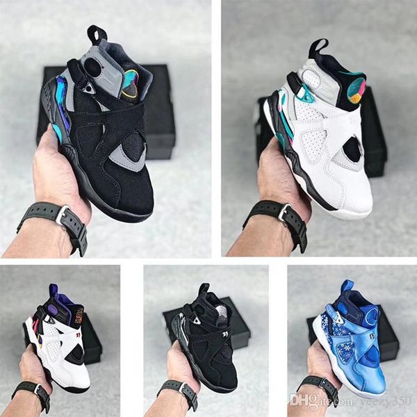 

infant sneaker 8 viii basketball shoes snowflake 3peat aqua chrome little kids children boy girls sneaker toddlers raid 8 shoes, Black