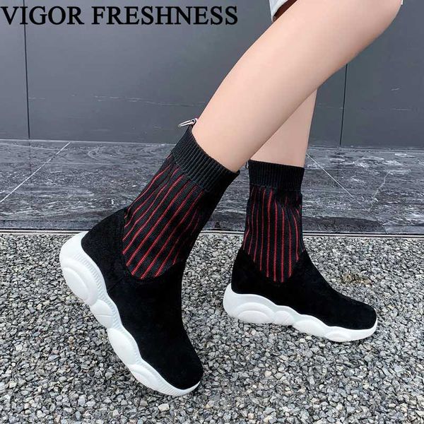 

vigor freshness women shoes 34-46 heels boots elastic winter shoes woman autumn knitting sock boots ladies spring my31, Black