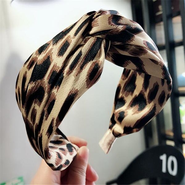 

fashion woman leopard print headbands twist knot hairband girls hair accessories vintage hair hoop boutique ladies headwear, Golden;white