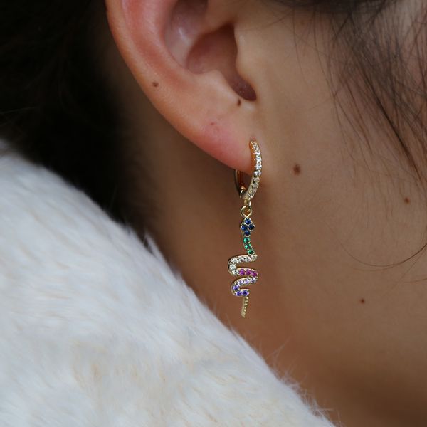 

fashion rainbow cz snake earrings for women ethnic delicate long hanging dangle earring animal trendy elegance cz jewelry, Silver