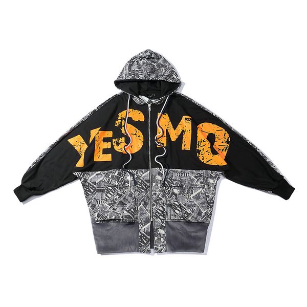 

high street hooded mens jacket letter full print long sleeve casual breathable windbreaker bomber jacket couple chaqueta hombre, Black;brown