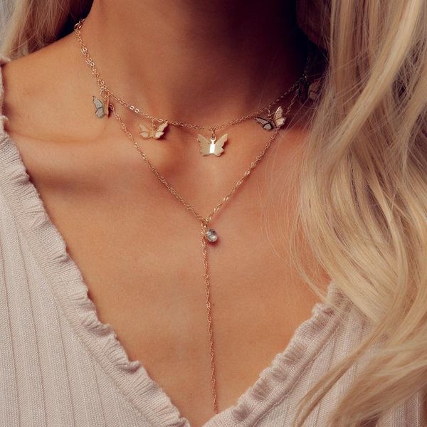 

fashion choker butterfly necklace women long gold chain collares jewelry chains collier necklaces bi joux egirl mothers day gift, Silver