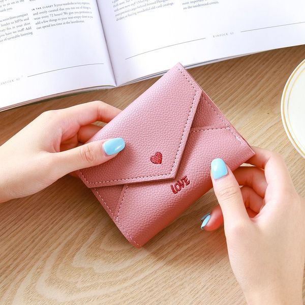 

wallets 2021 japanese and korean cute wallet short women's love, Red;black