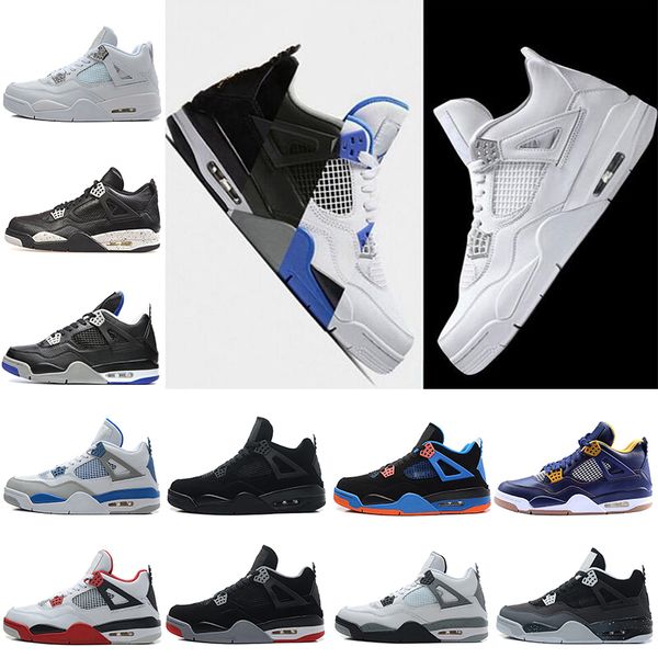 

2019 bred 4 basketball shoes sneakers men mens thunder white cement pure money bred royalty game royal 4s sports shoes us 7-13