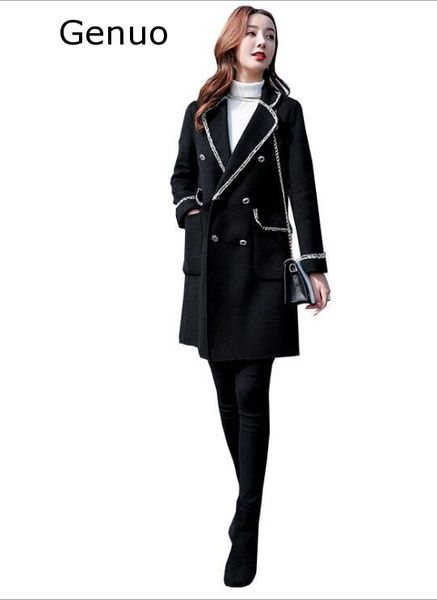 

2020 women's fashion blazers coats autumn winter warm long blazers casual long sleeve turn-down collar ourwears fenale blends, Black