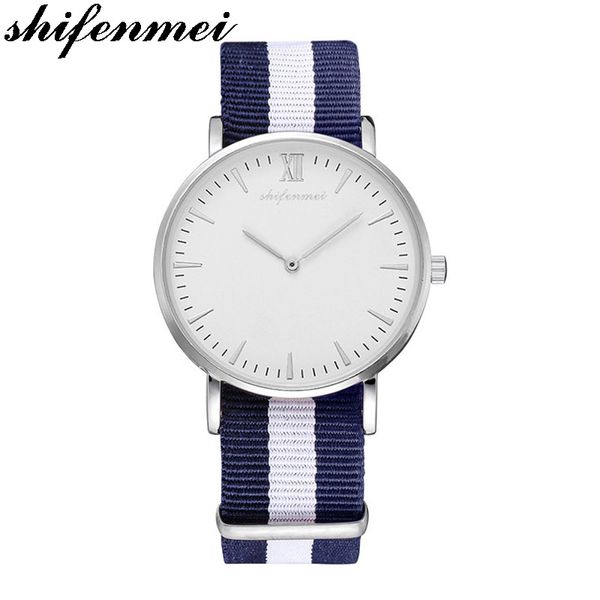 

shifenmei s1075n man women watches ultra thin japan movt woman bracelet waterproof minimalist nylon slim wrist lady watch, Slivery;brown